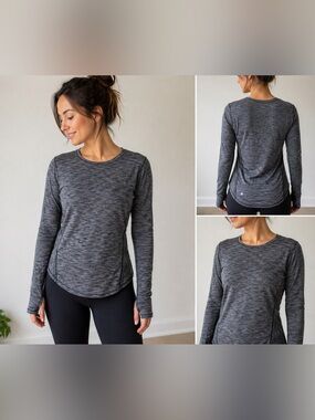 Lululemon Gray Long Sleeve Athletic Top Thumbholes Stretch Athleisure M
